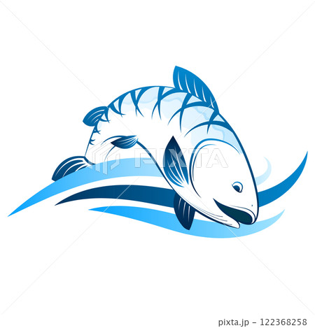 Fish on blue wave symbol for fishing Fish on blue wave symbol for fishing 122368258