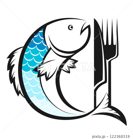 Fish with knife and fork silhouette Fish with knife and fork silhouette 122368319
