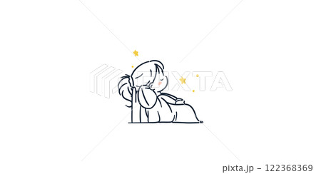 星空の下でリラックスして寝ている子どものシンプルでかわいくおしゃれなイラスト 星空の下でリラックスして寝ている子どものシンプルでかわいくおしゃれなイラスト 122368369