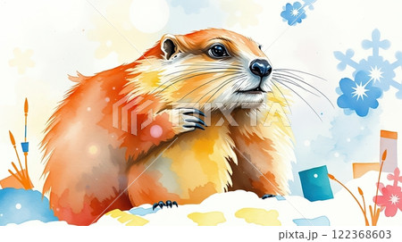 The groundhog animal, or a woodchuck. A rodent funny illustration. 122368603