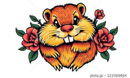 The groundhog animal, or a woodchuck. A rodent funny illustration. 122368664