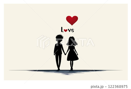 Silhouette of a guy and a girl holding hands. Couple in love Silhouette of a guy and a girl holding hands. Couple in love 122368975