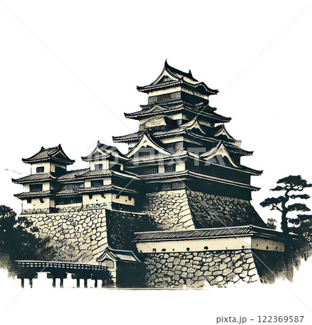 水墨画風のシンプルなお城のイラストのイラスト素材 [122369587] - PIXTA