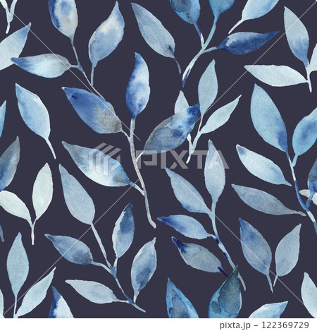 Seamless pattern with watercolor painted blue leaves. Botanical print for textile, interior and design. Seamless pattern with watercolor painted blue leaves. Botanical print for textile, interior and design. 122369729