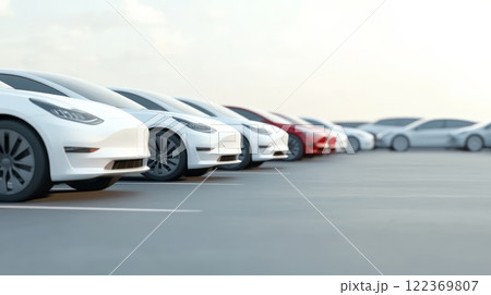 Many electric cars are neatly parked in a row...のイラスト素材 [122369807] - PIXTA