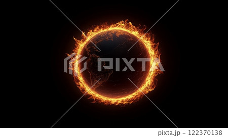 Planet earth is surrounded by a ring of fire, symbolizing global warming and climate change, representing the urgent need for environmental protection and sustainability Planet earth is surrounded by a ring of fire, symbolizing global warming and climate change, representing the urgent need for environmental protection and sustainability 122370138