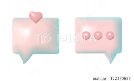 3D speech bubbles different shapes message icon. Heart and dots. For social media advertising posters. Vector isolated set. 3D speech bubbles different shapes message icon. Heart and dots. For social media advertising posters. Vector isolated set. 122370687