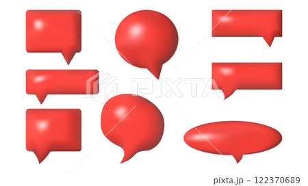 3D speech bubbles different shapes message icon. Comment dialogue balloon. For social media advertising posters. Vector isolated set. 3D speech bubbles different shapes message icon. Comment dialogue balloon. For social media advertising posters. Vector isolated set. 122370689