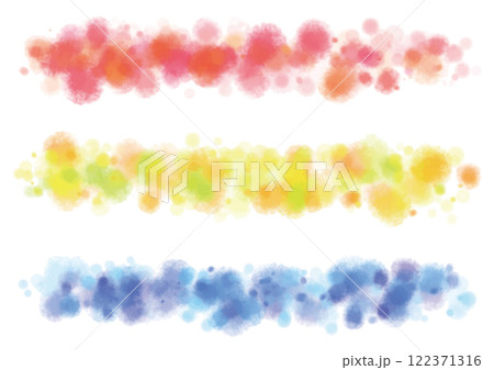 水彩風の赤黄青のカラフルなドットのライン 122371316