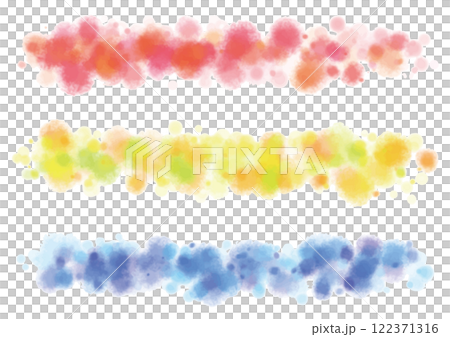 水彩風の赤黄青のカラフルなドットのライン 122371316