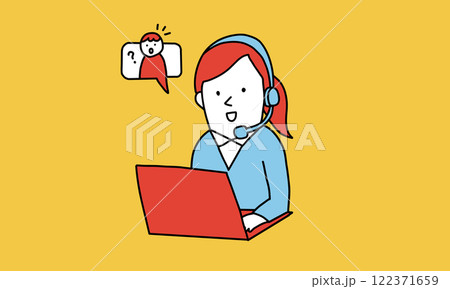 パソコンを操作しながらお客様と話すテレフォンオペレーターのイメージイラスト パソコンを操作しながらお客様と話すテレフォンオペレーターのイメージイラスト 122371659