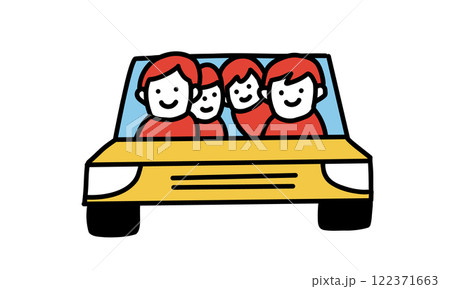 マイカー 車に乗っている4人家族のイラスト マイカー 車に乗っている4人家族のイラスト 122371663
