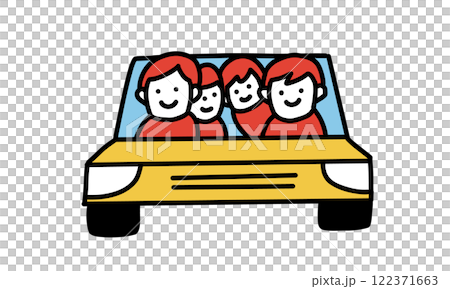 マイカー 車に乗っている4人家族のイラスト マイカー 車に乗っている4人家族のイラスト 122371663