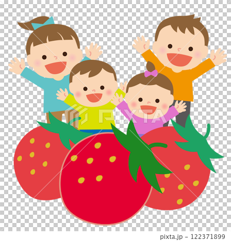 草莓與微笑的孩子：插畫素材 122371899
