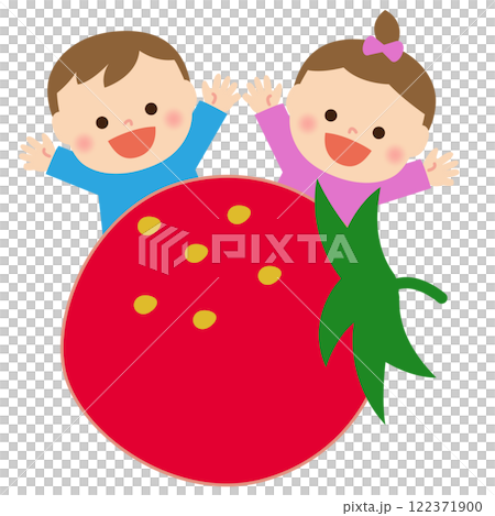 草莓與微笑的孩子:插畫素材 草莓與微笑的孩子:插畫素材 122371900