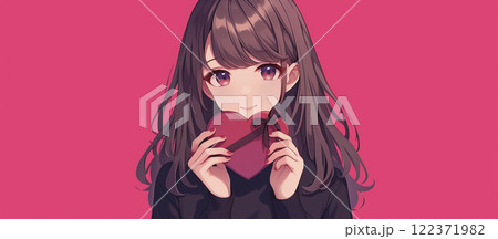 バレンタインデーに手作りチョコを渡す女性のイラスト 122371982