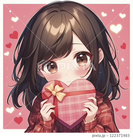 バレンタインデーに手作りチョコを渡す女性のイラストのイラスト