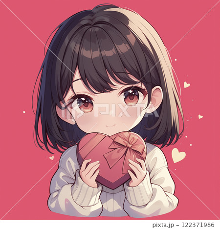 バレンタインデーに手作りチョコを渡す女性のイラスト 122371986