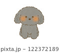 正面を向いてお座りをする黒色のトイプードルのイラスト　手描き 122372189