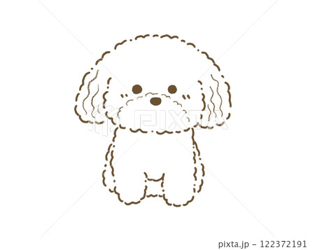 正面を向いてお座りをするトイプードルのイラスト　線画 122372191