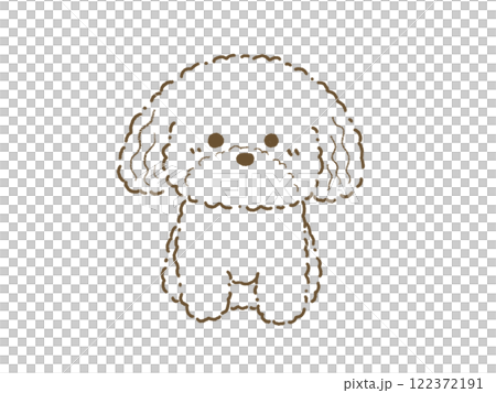 正面を向いてお座りをするトイプードルのイラスト　線画 122372191