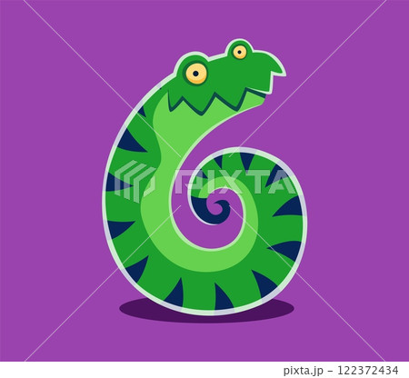 Halloween font digit 6 six cute monster character. Crazy horror beast font digit, Halloween creature vector typeset numeral symbol or bizarre fantasy lizard monster personage typeface figure or number Halloween font digit 6 six cute monster character. Crazy horror beast font digit, Halloween creature vector typeset numeral symbol or bizarre fantasy lizard monster personage typeface figure or number 122372434