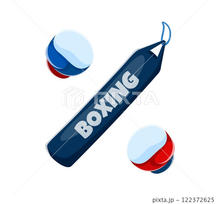 Cartoon percent symbol as boxing punch bag and gloves, sport font, typeface, funny type, kids English alphabet typographic character boxing equipment. Children educational script as martial arts gear 122372625