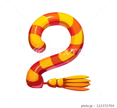 Cartoon Egyptian font pharaoh scepter 2 two digit. Egyptian civilization English ABC figure or number, Africa mythology vector game latin alphabet numeral symbol or egypt history font typeset digit 122372704