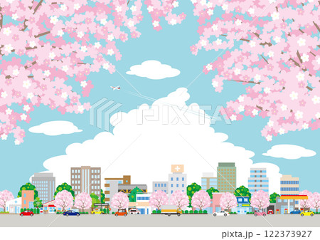 桜咲く春の街並みのイラスト. 122373927
