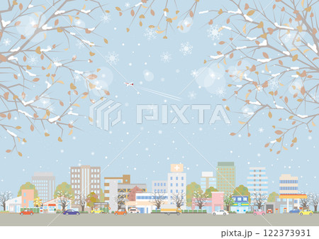 雪景色の街並みのイラスト. 122373931