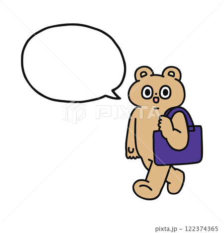 お出かけするゆかいなクマと吹き出し お出かけするゆかいなクマと吹き出し 122374365