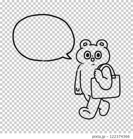 一隻有趣的熊出去和一個講話泡泡的線條畫 122374366