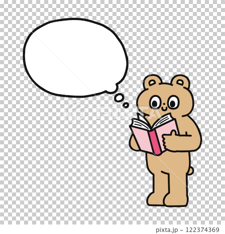 一隻有趣的熊讀一本書和一個講話泡泡 122374369