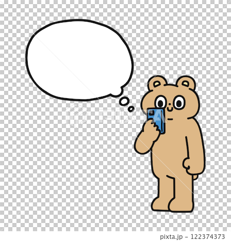 スマートフォンを見るゆかいなクマと吹き出し 122374373