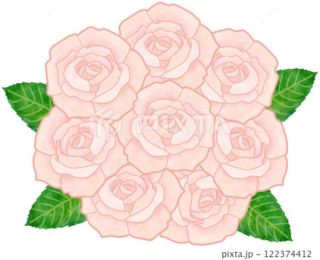 ベビーピンクのバラの花束 おしゃれな薔薇の水彩イラスト ベビーピンクのバラの花束 おしゃれな薔薇の水彩イラスト 122374412