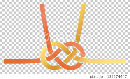 Gold and red abalone knot, awaji knot mizuhiki ribbon_watercolor style vector illustration Gold and red abalone knot, awaji knot mizuhiki ribbon_watercolor style vector illustration 122374447