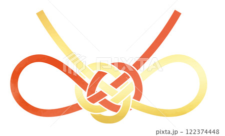 金と赤の蝶結び水引リボン_水彩風のベクターイラスト 122374448