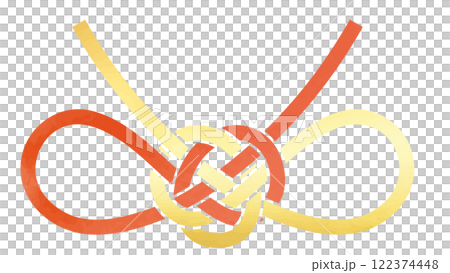 金と赤の蝶結び水引リボン_水彩風のベクターイラスト 122374448