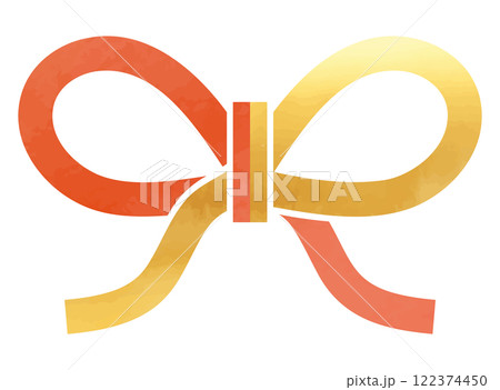 金と赤の蝶結び水引リボン_水彩風のベクターイラスト 金と赤の蝶結び水引リボン_水彩風のベクターイラスト 122374450