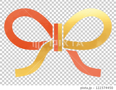 Gold and red bow Mizuhiki ribbon_Watercolor style vector illustration 122374450