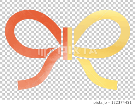 Gold and red bow Mizuhiki ribbon_Watercolor style vector illustration Gold and red bow Mizuhiki ribbon_Watercolor style vector illustration 122374451