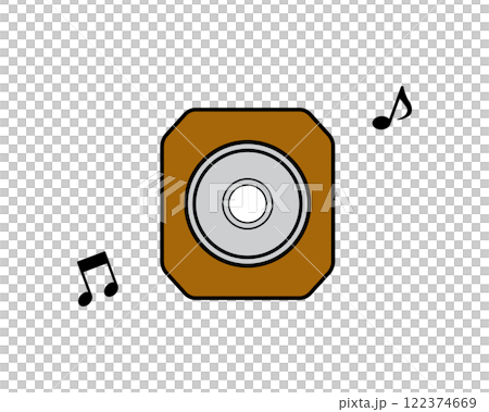 シンプルなスピーカーのイラスト（音符つき） 122374669