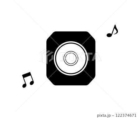 シンプルなスピーカーの白黒イラスト（音符つき） 122374671