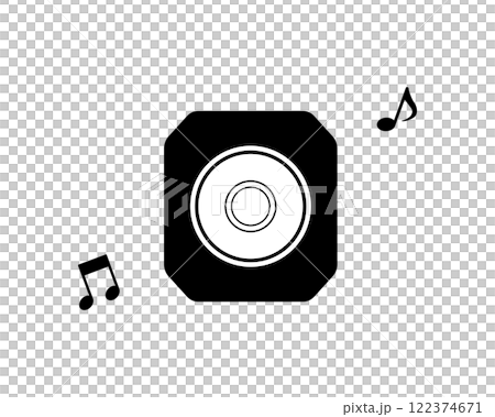 シンプルなスピーカーの白黒イラスト（音符つき） 122374671