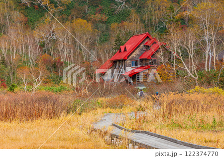 秋の長野県小谷村　紅葉の栂池高原　栂池自然園 122374770