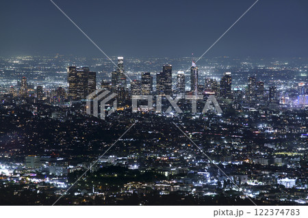 Los Angeles Downtown Skyscraper from Hollywood Hills at Night 200mm 122374783