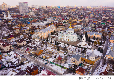 View from drone of Alekseev-Akatov Convent in old town of Voronezh View from drone of Alekseev-Akatov Convent in old town of Voronezh 122374873