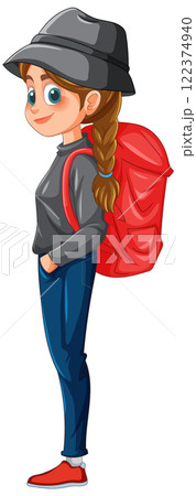 Adventurous Girl with Red Backpack Adventurous Girl with Red Backpack 122374940