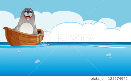 Happy Seal in a Wooden Boat 122374942