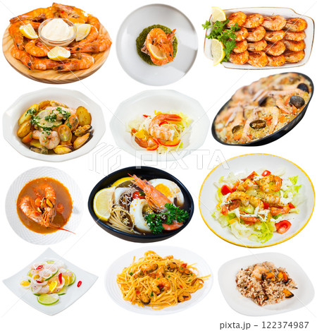 Collection of shrimps dishes 122374987